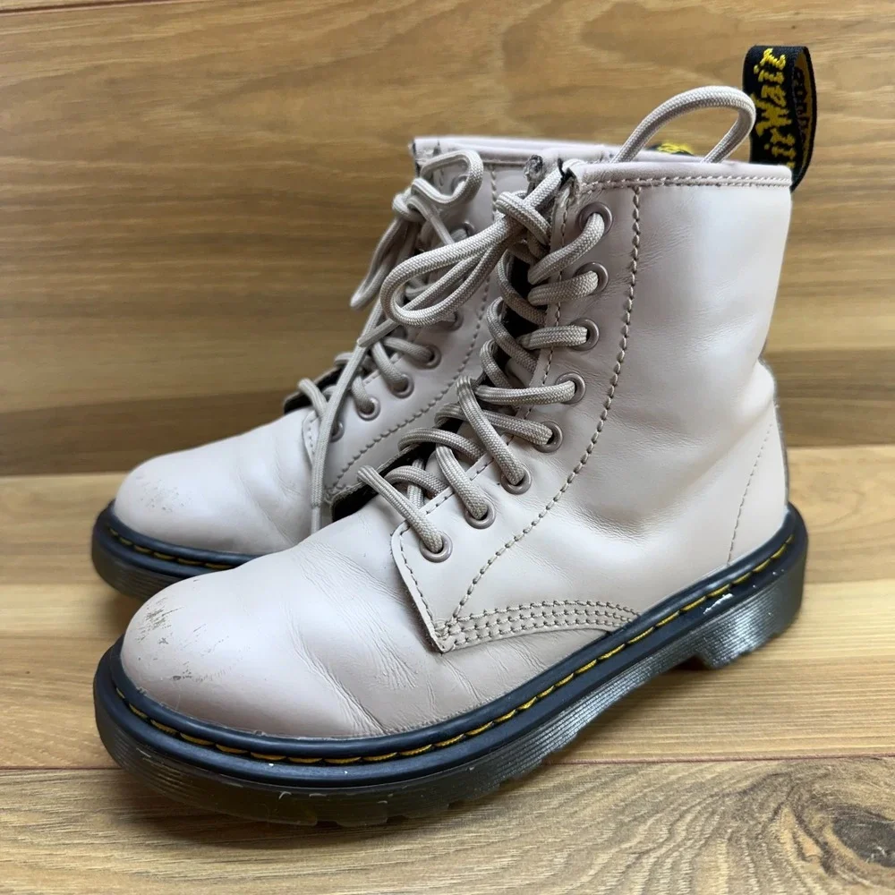 Dr Martens Little Girls‎ Boots 13 Taupe Leather Combat 25634